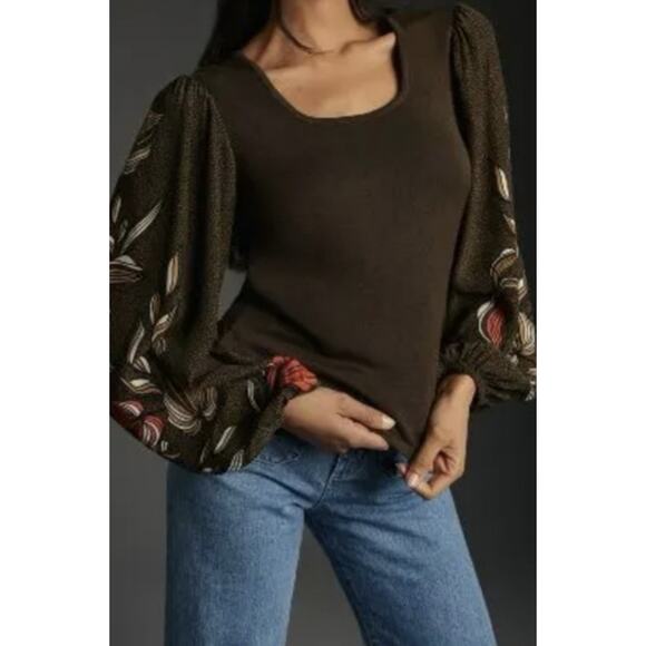 Anthropologie Blank London Peasant Floral Knit Top Size XS Boho Cottage Indie - Picture 1 of 7